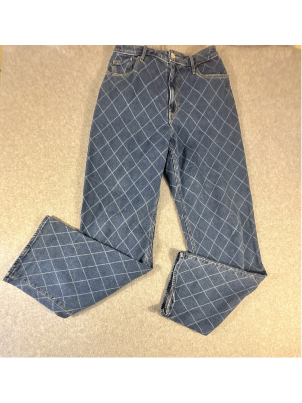 Hollister Ultra High Rise Dad Jeans 7L Blue Windowpane Print Vintage Stretch